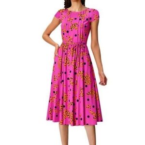 eShakti Pink Midi Dress with Black Dots